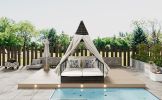 Outdoor Daybed Patio Lounge Bed with Adjustable Backrest Outdoor Double Sun Lounger with Curtains, 4 Pillows for Garden Patio Poolside Balcony Beach,