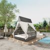 Outdoor Daybed Patio Lounge Bed with Adjustable Backrest Outdoor Double Sun Lounger with Curtains, 4 Pillows for Garden Patio Poolside Balcony Beach,