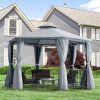 13' x 13' Patio Gazebo, Double Roof Hexagon Outdoor Gazebo Canopy Shelterwith Netting & Curtains, Solid Steel Frame for Garden, Lawn, Backyard and Dec