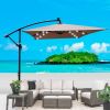 Rectangle 2x3M Outdoor Patio Umbrella Solar Powered LED Lighted Sun Shade Market Waterproof 6 Ribs Umbrella with Crank and Cross Base for Garden Deck