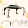 12x16ft Hardtop Gazebo, Permanent Outdoor Gazebo with Polycarbonate Double Roof, Aluminum Gazebo Pavilion with Curtain and Net for Garden, Patio, Lawn