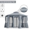 13' x 13' Patio Gazebo, Double Roof Hexagon Outdoor Gazebo Canopy Shelterwith Netting & Curtains, Solid Steel Frame for Garden, Lawn, Backyard and Dec